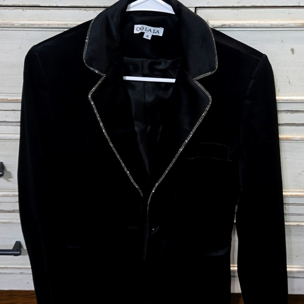 OhLaLa velvet rhinestone detail blazer